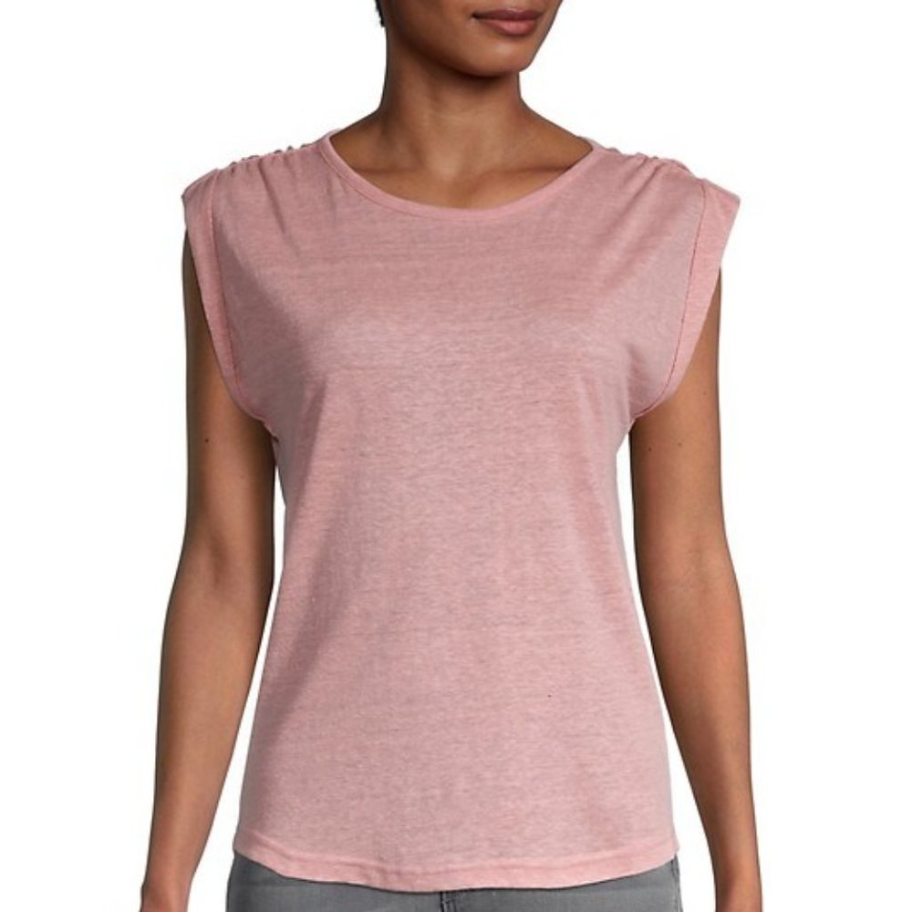 Frame Denim Slouchy Sleeveles Organic Linen Peony Pink Tank Top Tee
